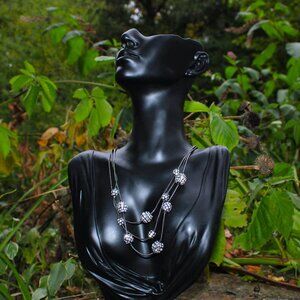 NWOT Chico's Multi Strand Gunmetal Necklace with Rhinestone Covered Balls